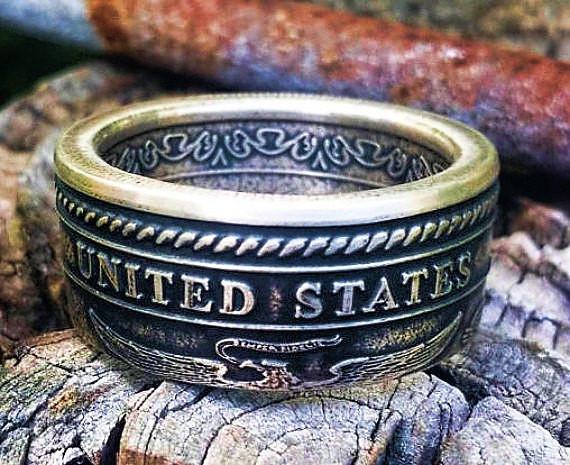 Marine Corps Wedding Band Silver Coin Ring image 0